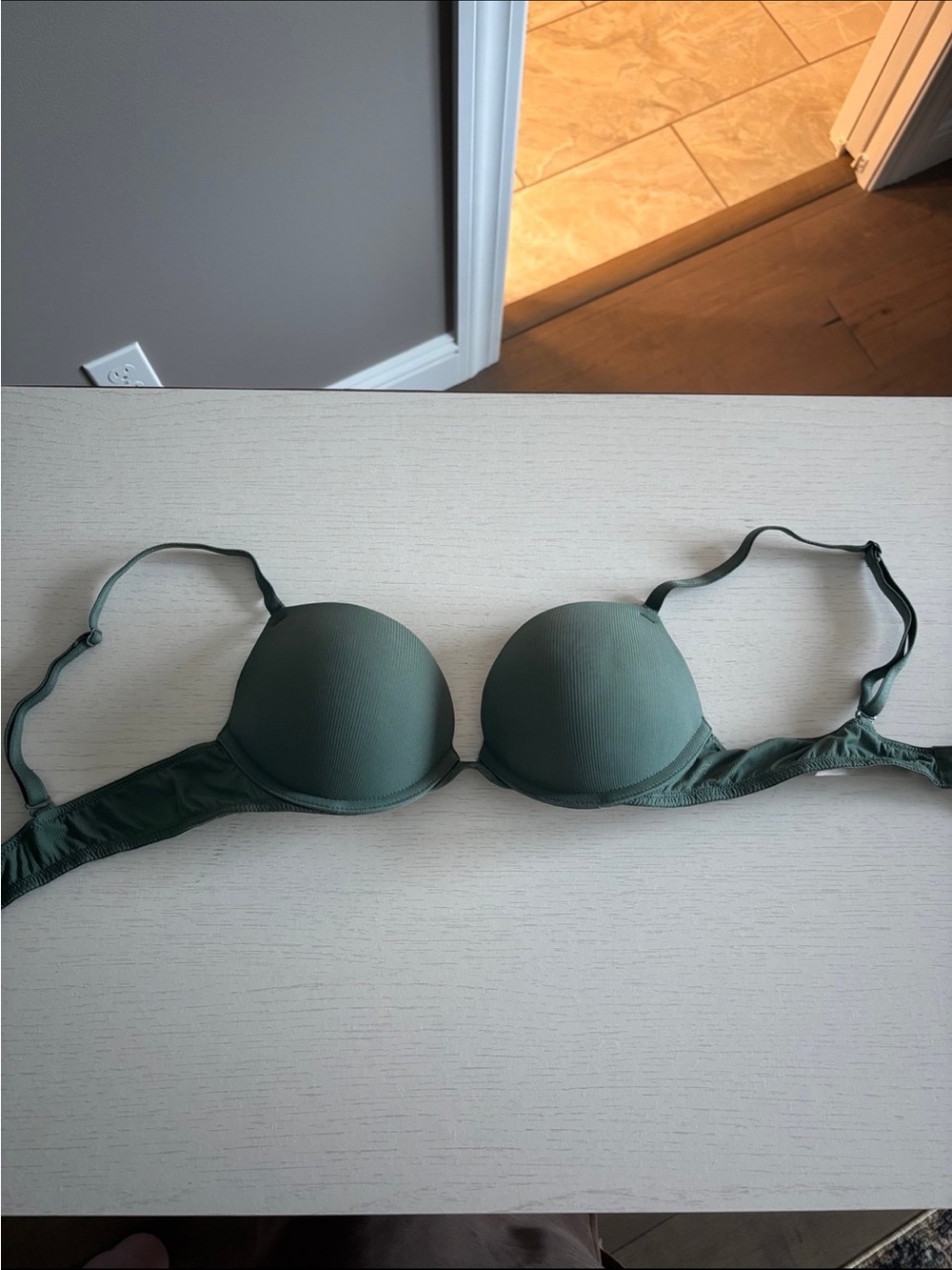 PINK Victoria's Secret Ribbed push up Bra - Sage Green - Picture 2 of 5